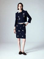 Pedrería Cropped Chaqueta Lápiz Falda Set