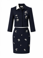 Pedrería Cropped Chaqueta Lápiz Falda Set