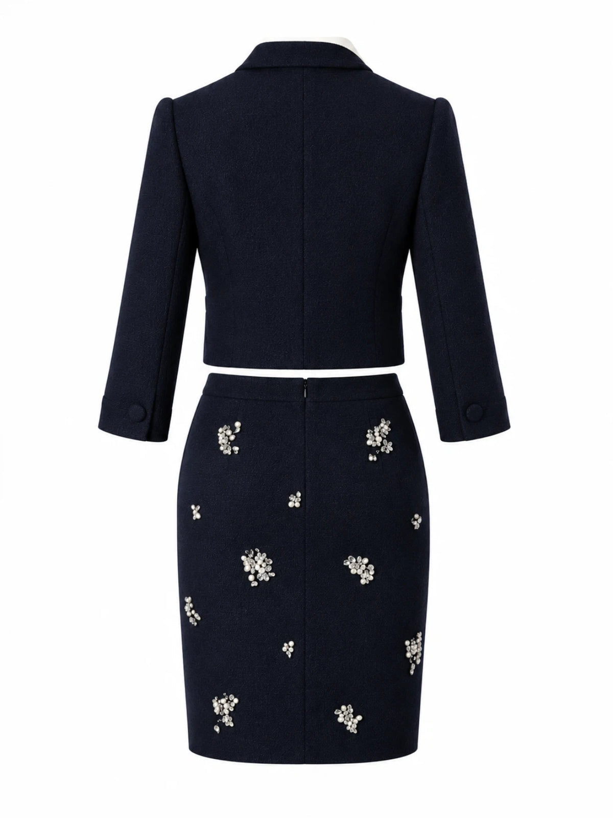 Pedrería Cropped Chaqueta Lápiz Falda Set