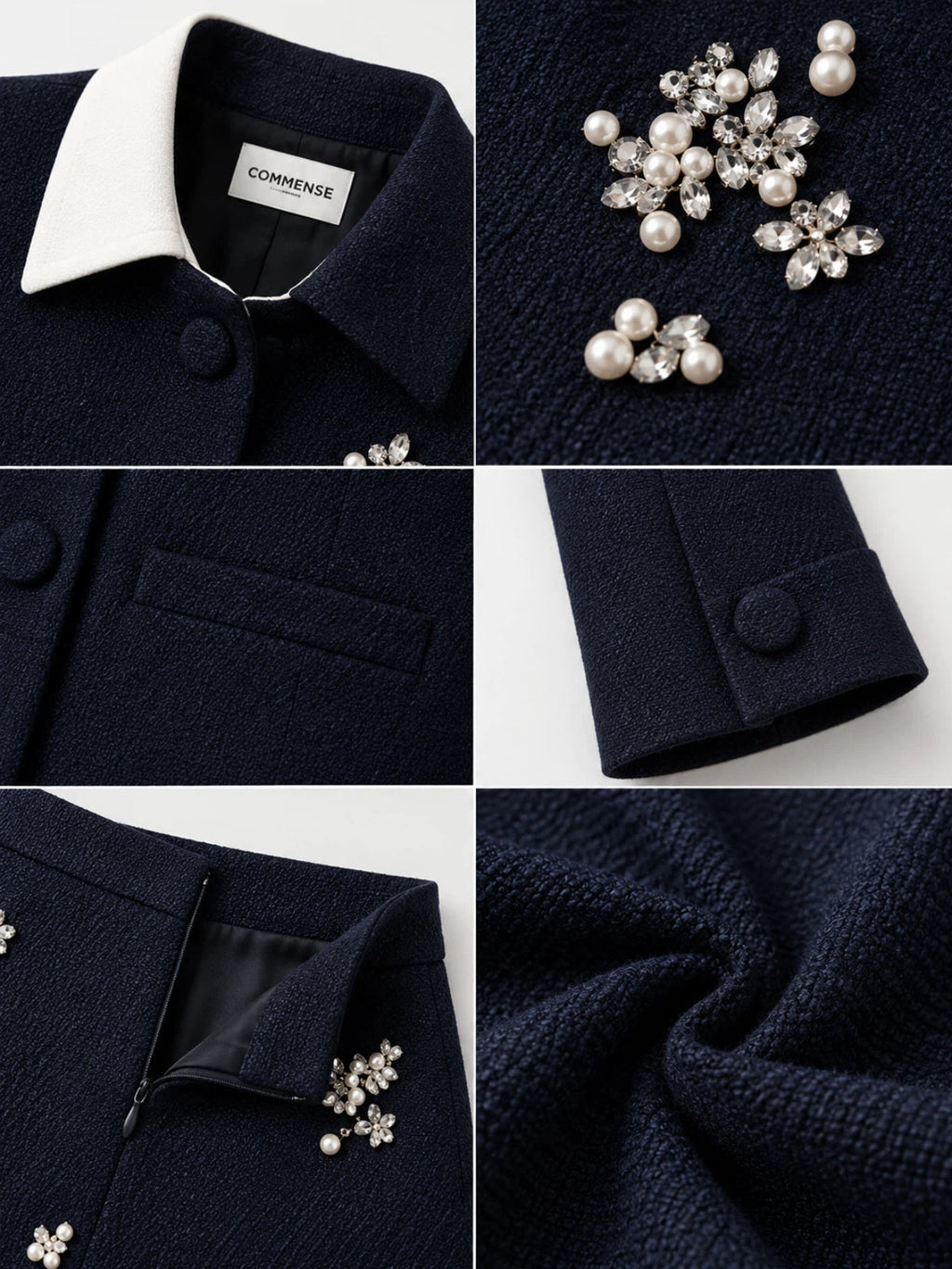 Pedrería Cropped Chaqueta Lápiz Falda Set