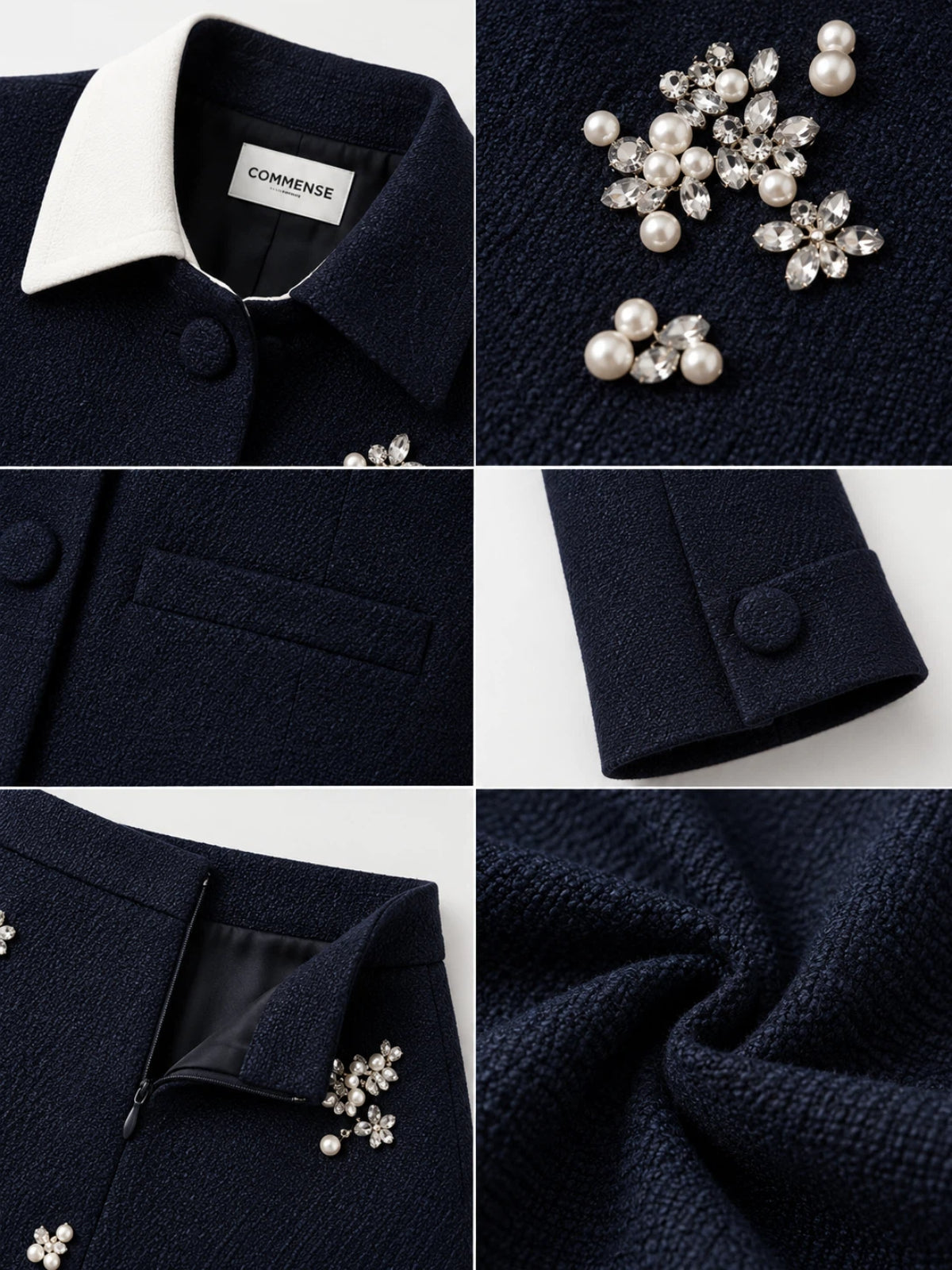 Pedrería Cropped Chaqueta Lápiz Falda Set