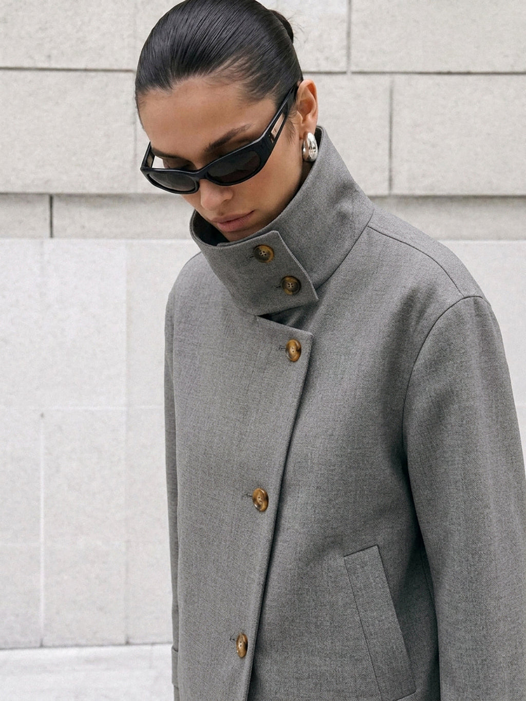 Alto cuello Abotonado Cropped Abrigo
