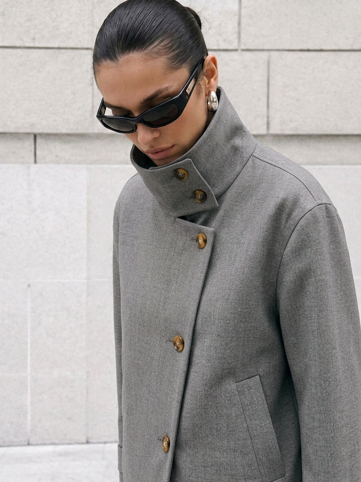 Alto cuello Abotonado Cropped Abrigo