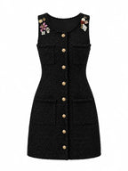 Floral Brooch Tweed Sin Mangas Minivestido