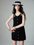 Floral Brooch Tweed Sin Mangas Minivestido