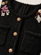 Floral Brooch Tweed Sin Mangas Minivestido