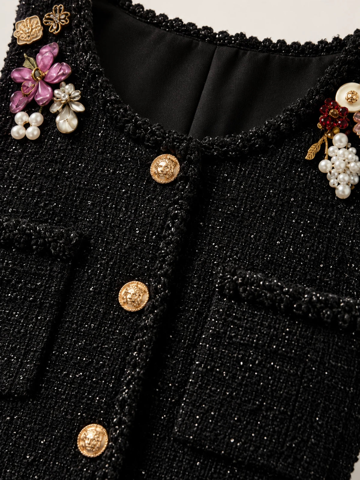 Floral Brooch Tweed Sin Mangas Minivestido