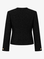 Brooch-Decor Glitter Tweed Cropped Chaqueta