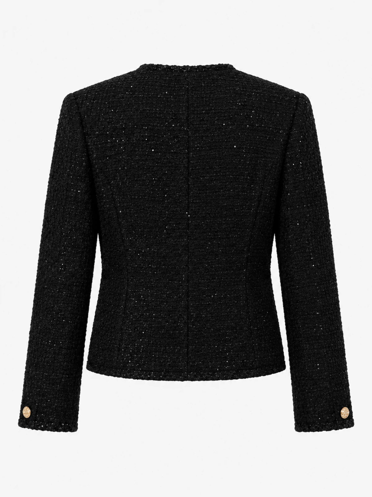 Brooch-Decor Glitter Tweed Cropped Chaqueta
