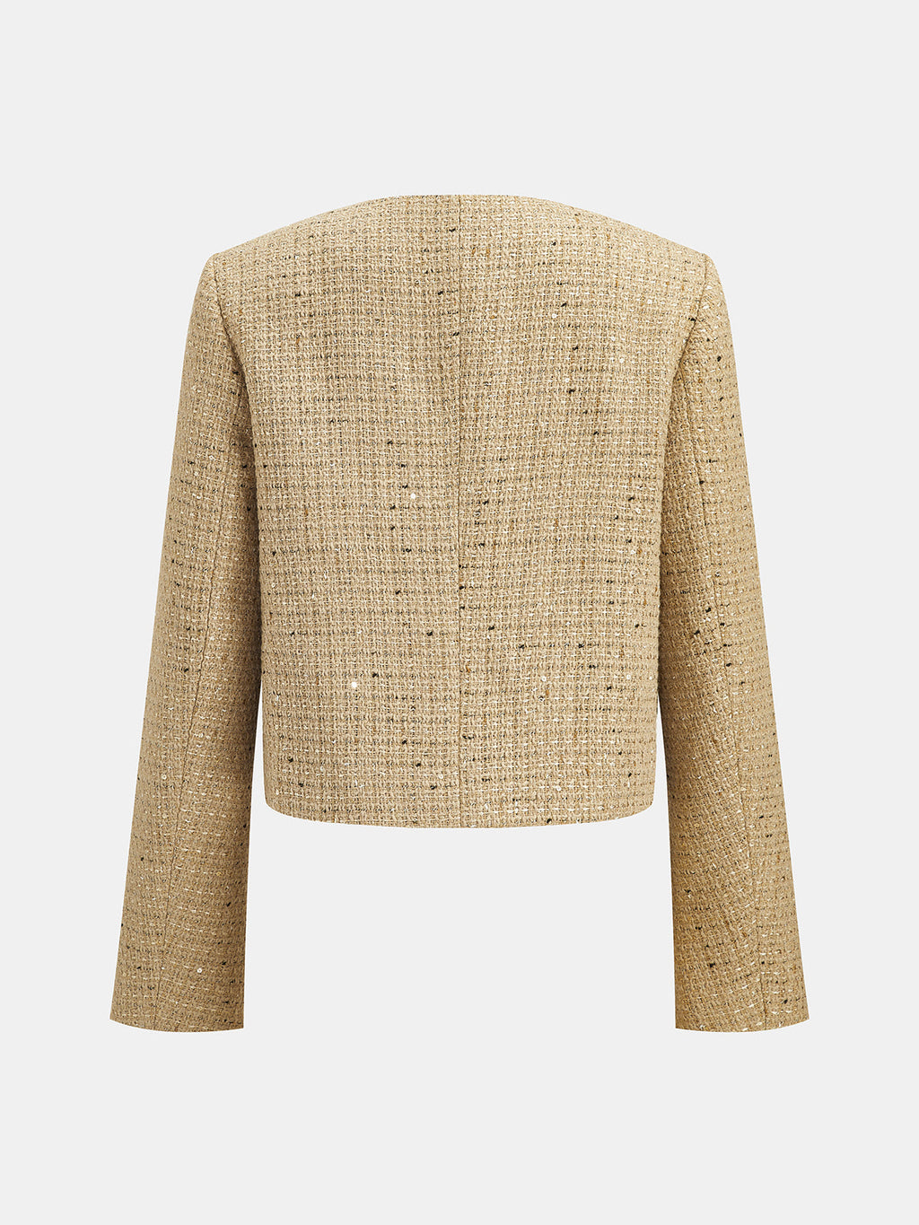 Scallop Edge Lentejuelas Tweed Cropped Chaqueta