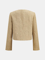Scallop Edge Lentejuelas Tweed Cropped Chaqueta