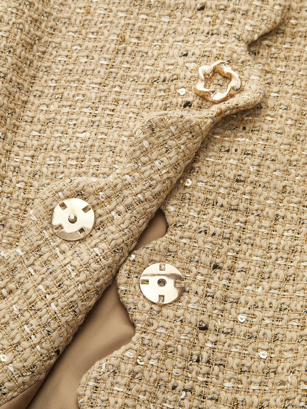Scallop Edge Lentejuelas Tweed Cropped Chaqueta