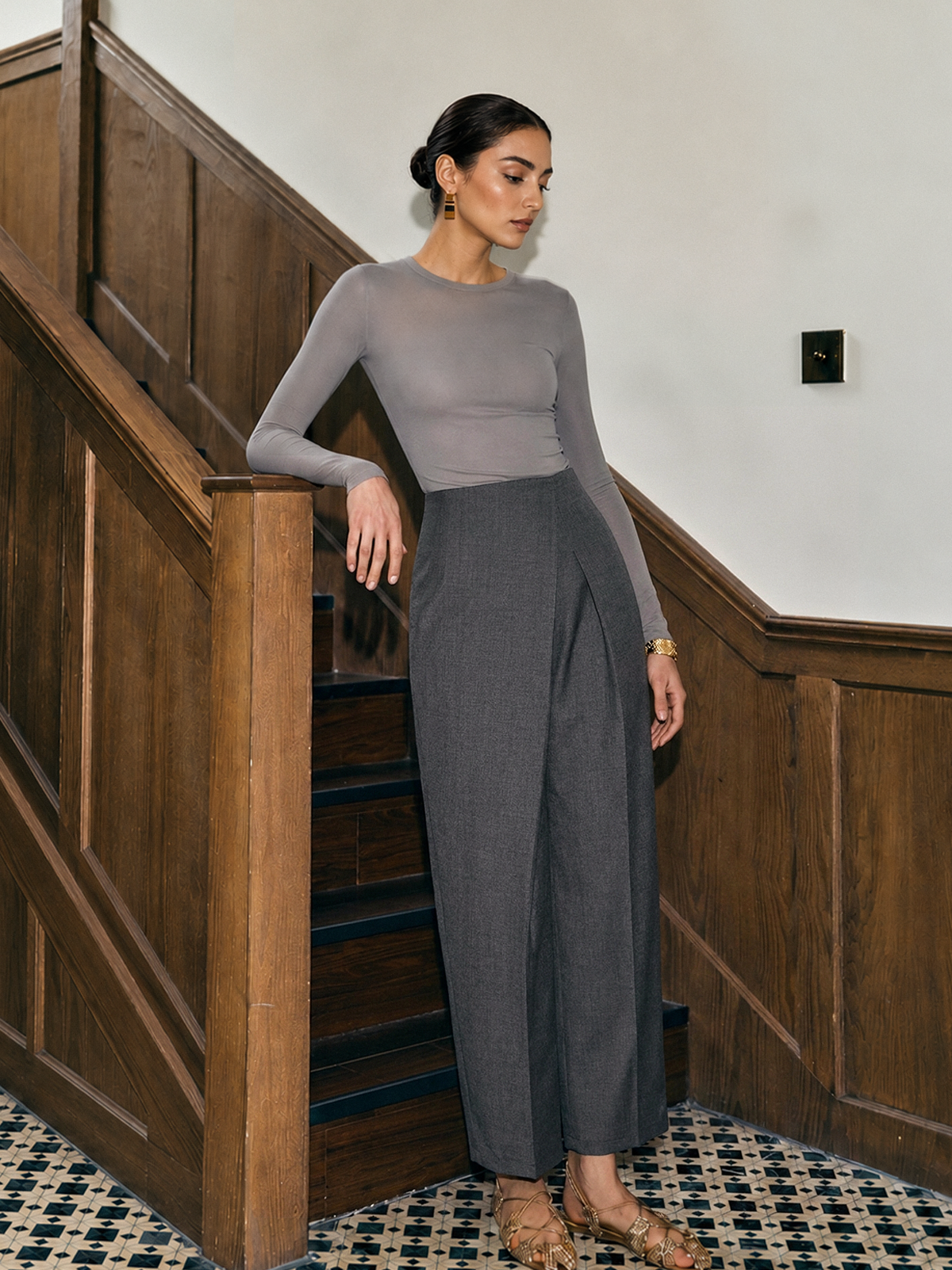Cruzado-Over Plisado Tapered Pantalón