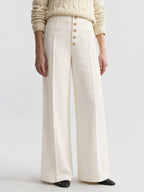 Botones Metálicos Tweed Pierna Ancha Pantalón