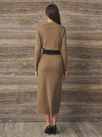 Con Cuello Botones Metálicos Mezcla de Lana Punto Vestido without Belt