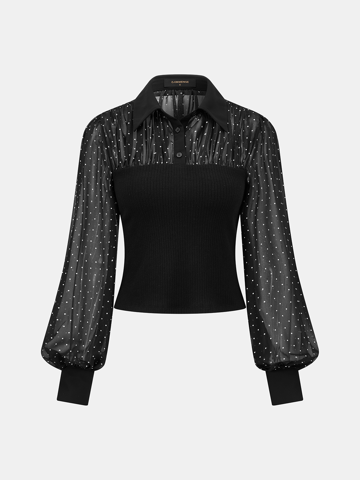 Lunares malla Spliced Punto con Cuello Top