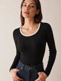 Pearl-Beaded U-cuello Mezcla de Lana Punto Top