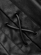 Encaje-Up Shoulder con Cinturón Efecto Piel Chaqueta