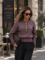 Marled Punto Henley cuello Mezcla de Lana jersey