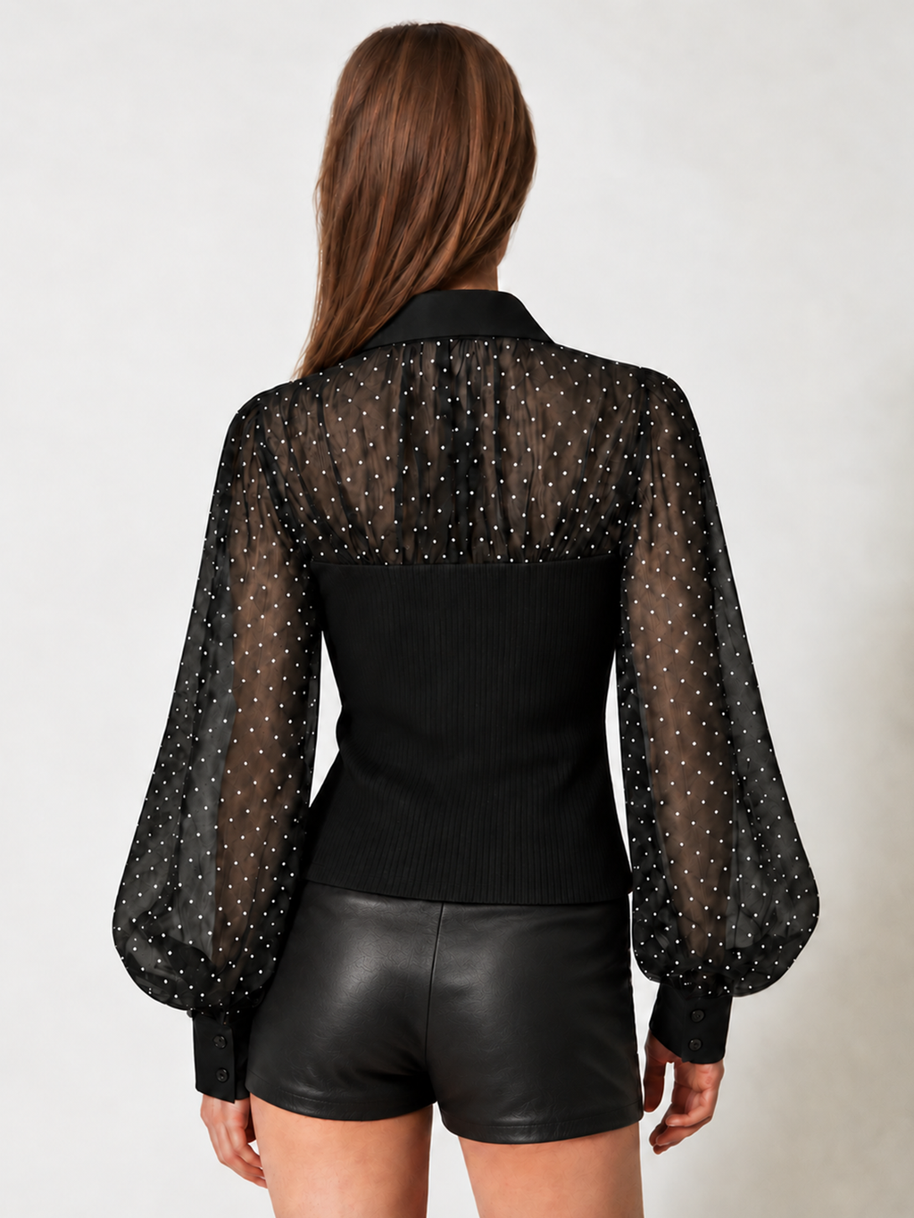 Lunares malla Spliced Punto con Cuello Top