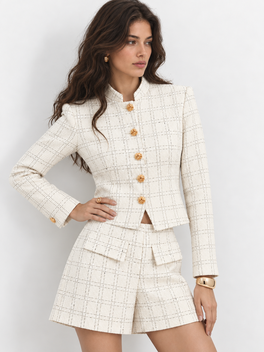 Grid Tweed Dos Piezas Shorts Set