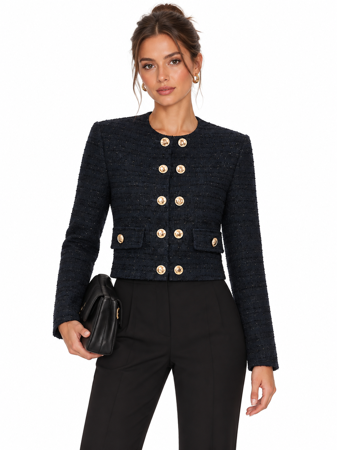 Sparkle Tweed Cruzado Cropped Chaqueta