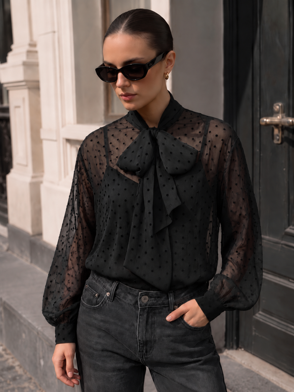 Lazo cuello Lunares Semitransparente Blusa