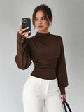 Stretch Drapeado Lantern manga Blusa