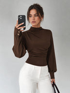 Stretch Drapeado Lantern manga Blusa