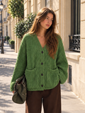 Chunky Punto Escote V Pocket Oversize Cárdigan