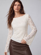 Floral Encaje Asimétrico Flare manga Top