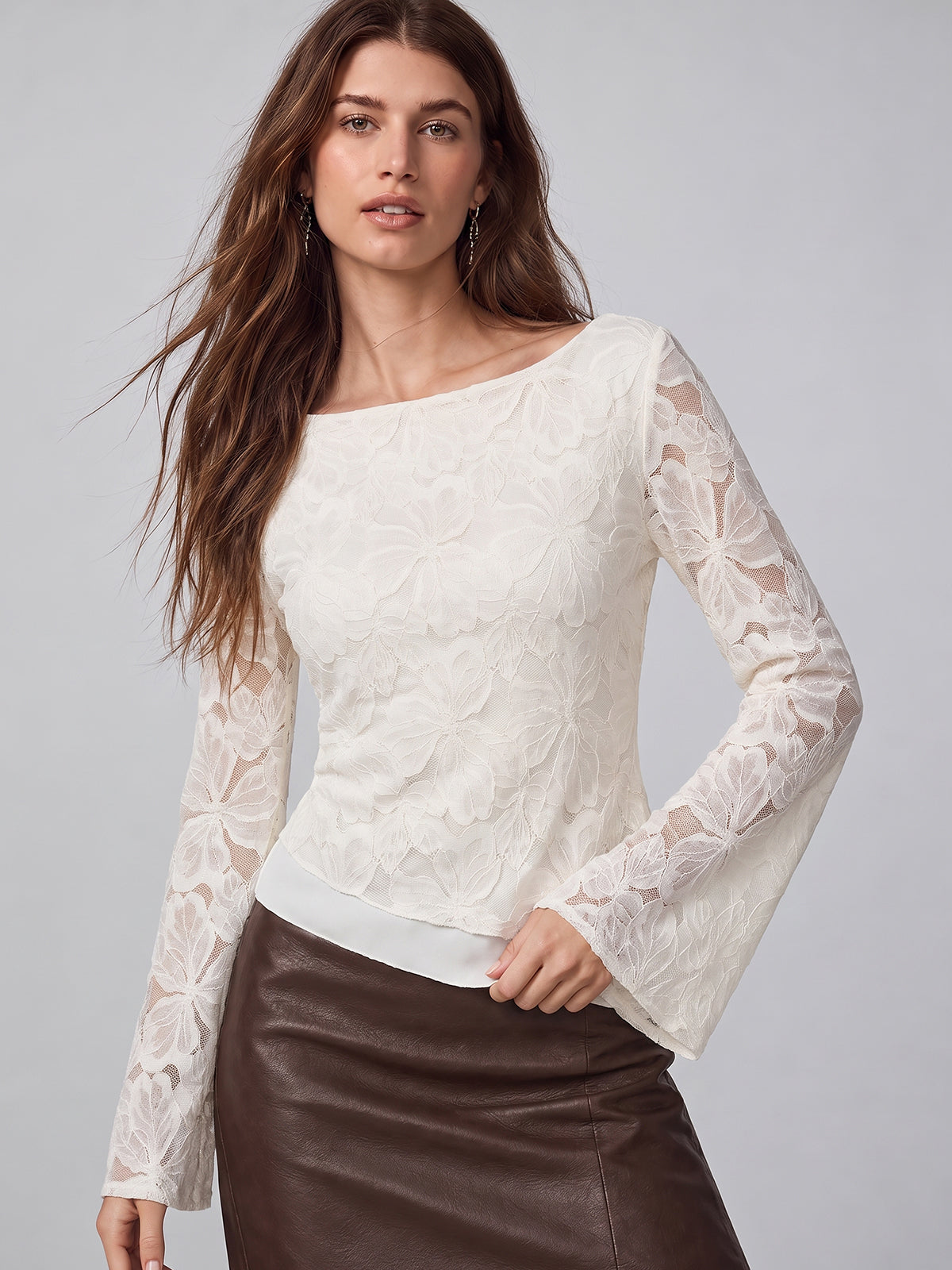 Floral Encaje Asimétrico Flare manga Top