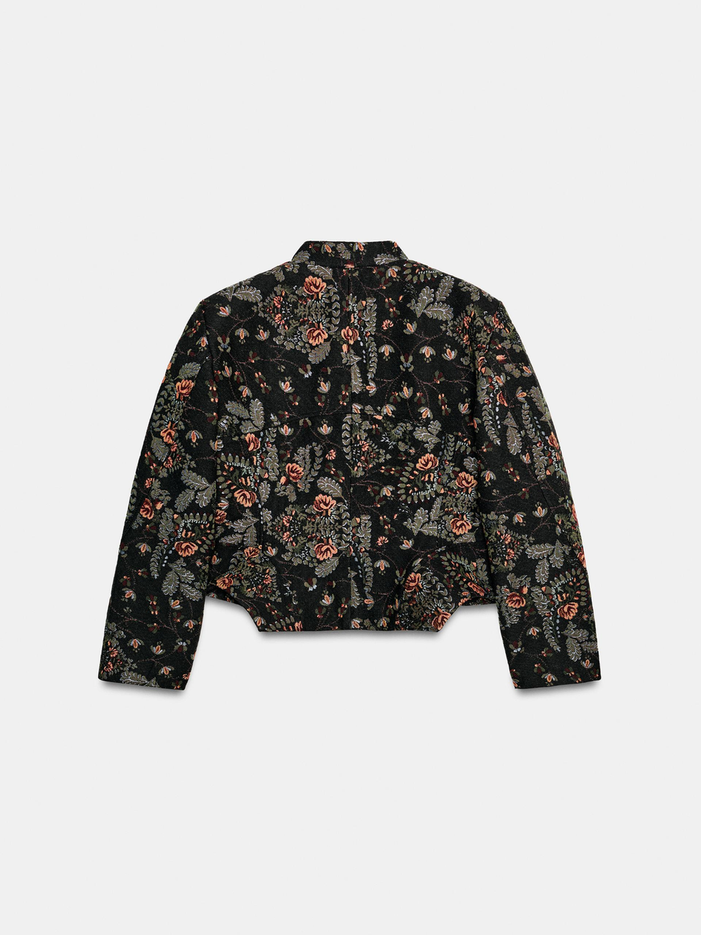 Floral Tapestry alto cuello Cropped Chaqueta