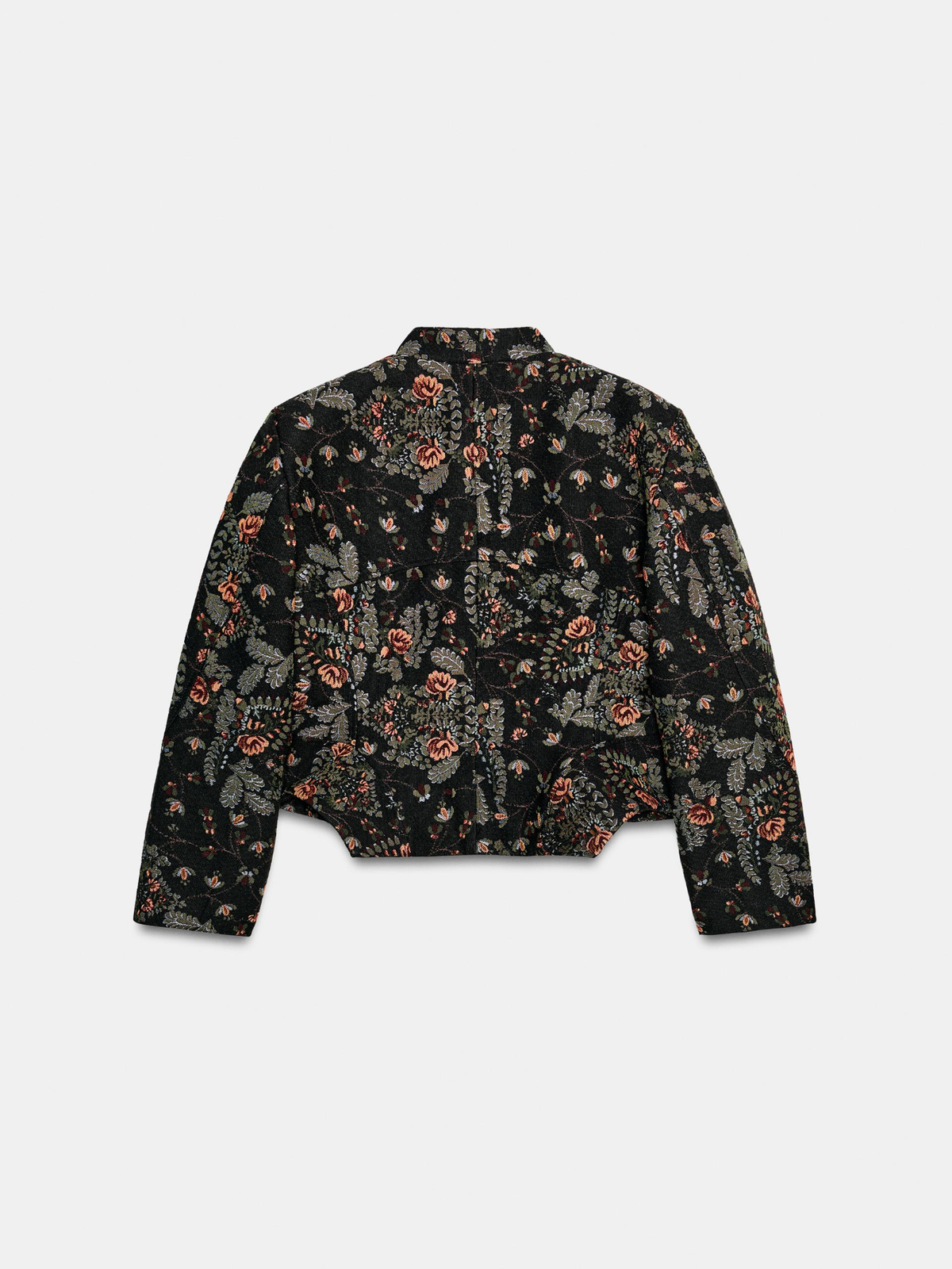 Floral Tapestry alto cuello Cropped Chaqueta