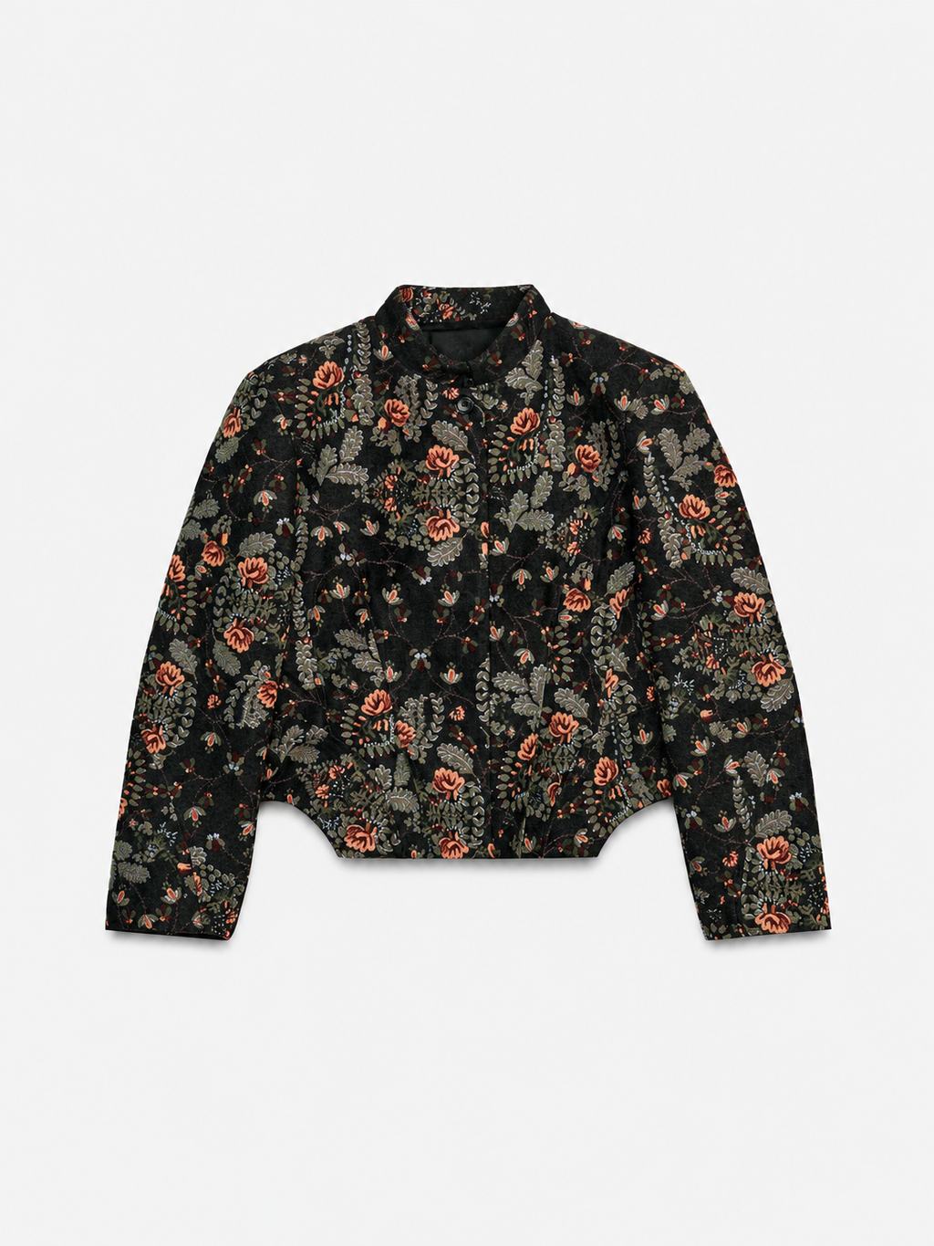 Floral Tapestry alto cuello Cropped Chaqueta