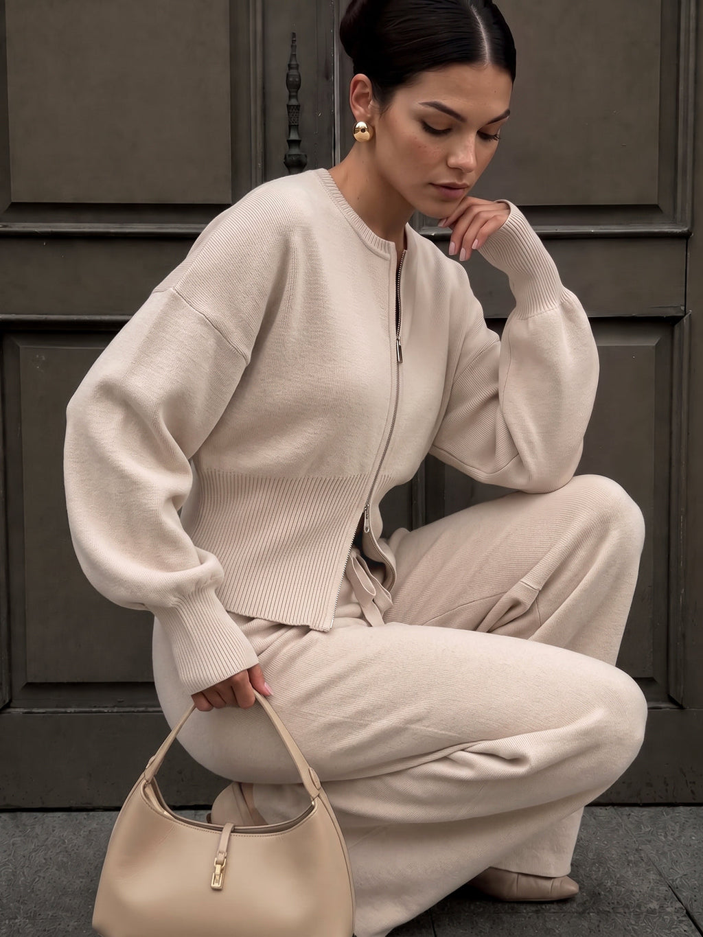 Balloon-manga Zip-Up Punto Co-ord Set