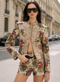 Floral Jacquard Napoleon alto cuello Chaqueta