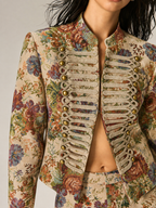 Floral Jacquard Napoleon alto cuello Chaqueta