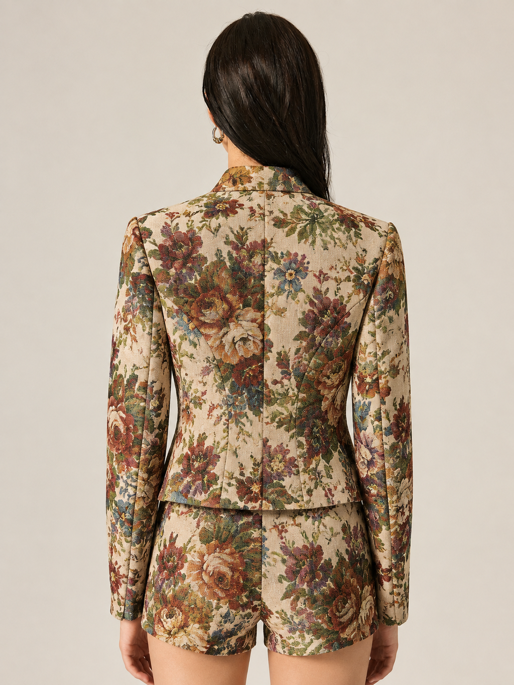 Floral Jacquard Napoleon alto cuello Chaqueta