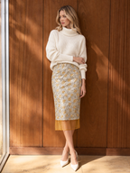 Lentejuelas Floral malla bajo midi Lápiz Falda