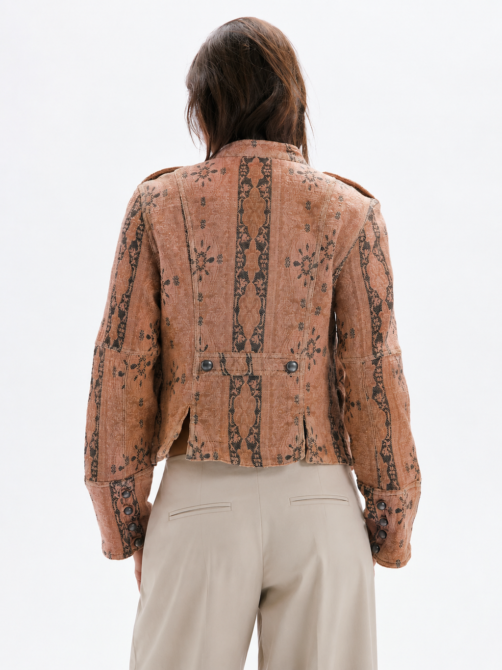 Vintage Floral Jacquard Cruzado Chaqueta