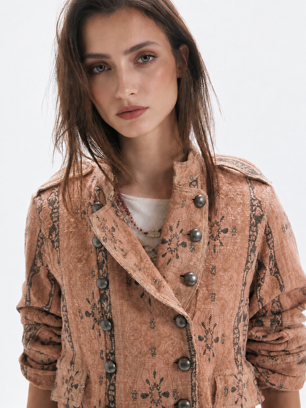Vintage Floral Jacquard Cruzado Chaqueta