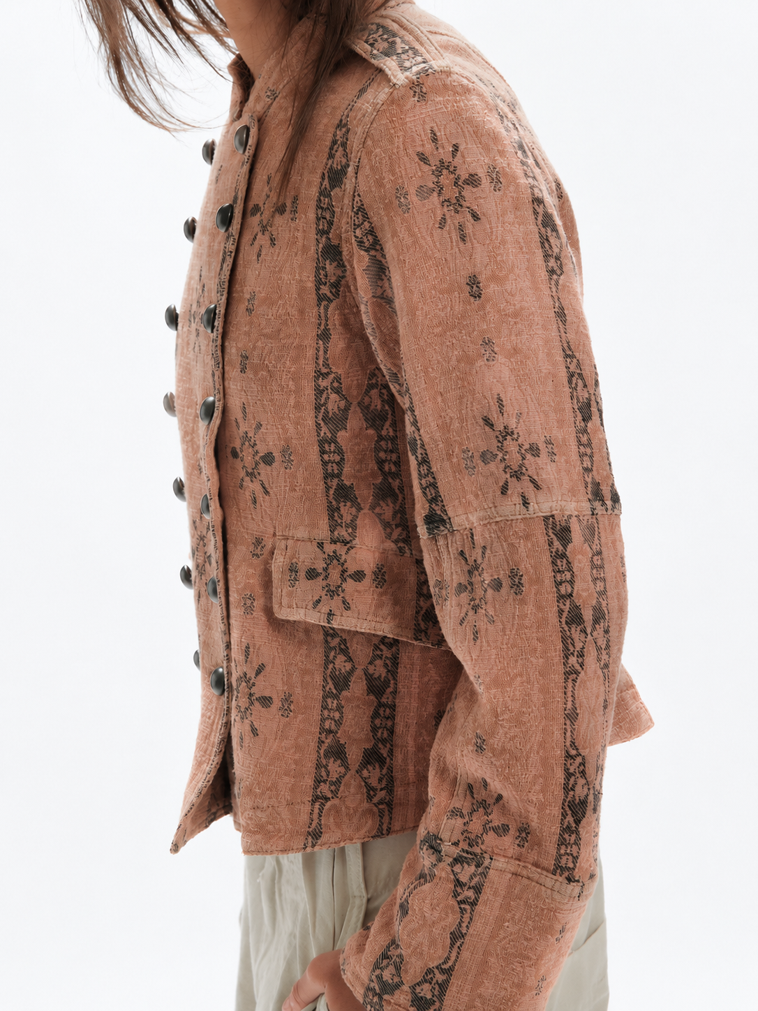 Vintage Floral Jacquard Cruzado Chaqueta