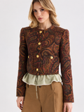 Paisley Jacquard Botones Metálicos Cropped Chaqueta