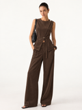 Corduroy con Cinturón Chaleco Pierna Ancha Pantalón Set