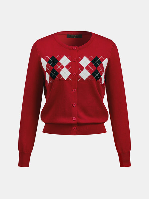 Argyle Pattern Patchwork Punto Cárdigan