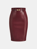 Stretch Faux-Leather con Cinturón Lápiz Falda