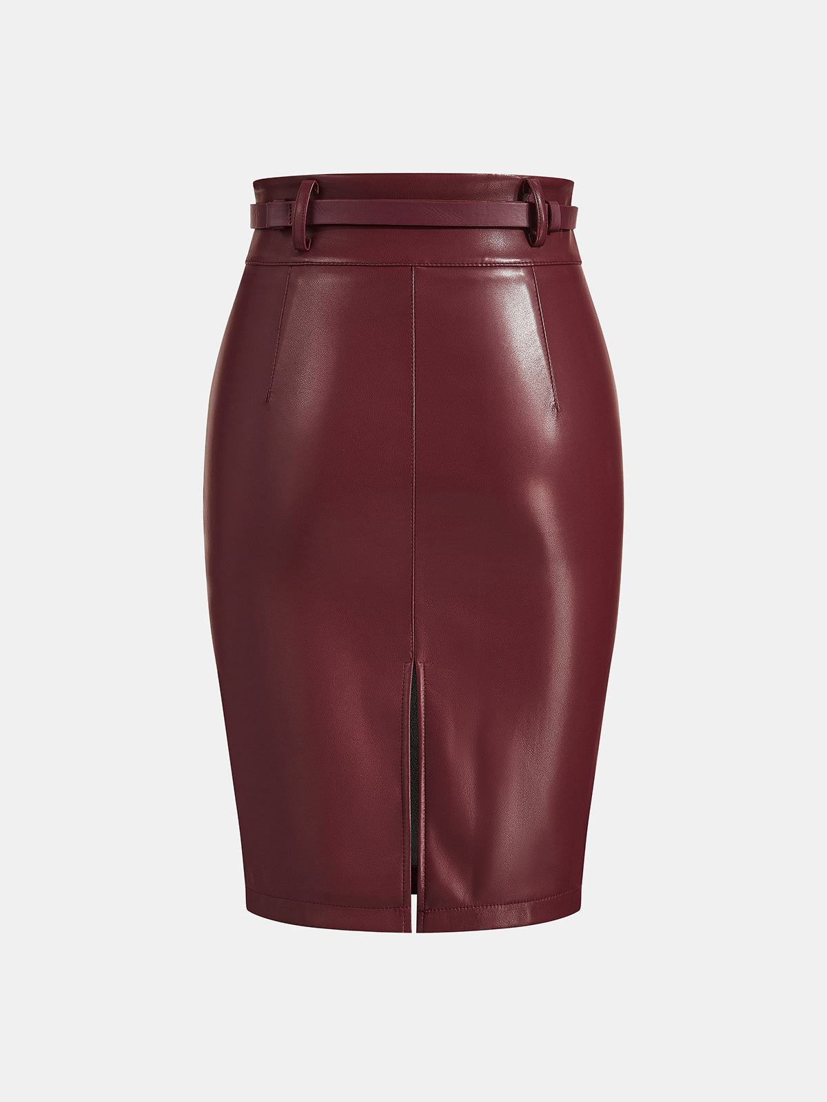 Stretch Faux-Leather con Cinturón Lápiz Falda