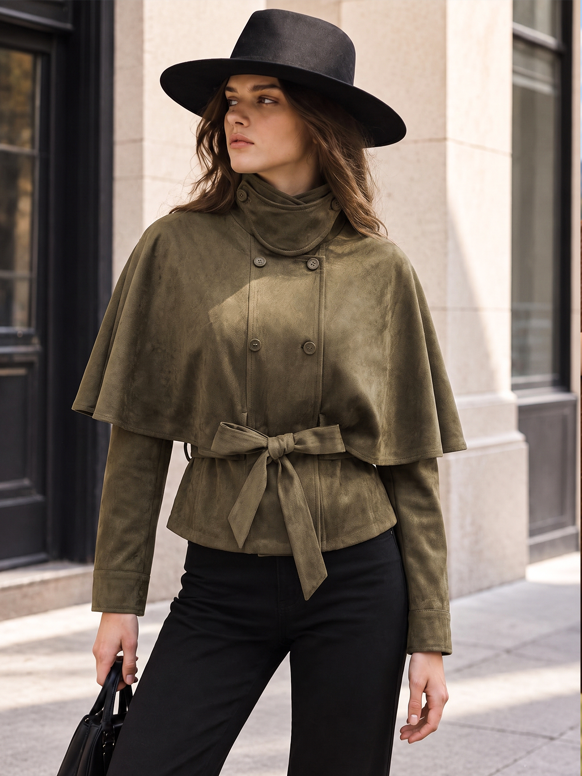 Lazo cintura Capa-Design Faux Ante Chaqueta
