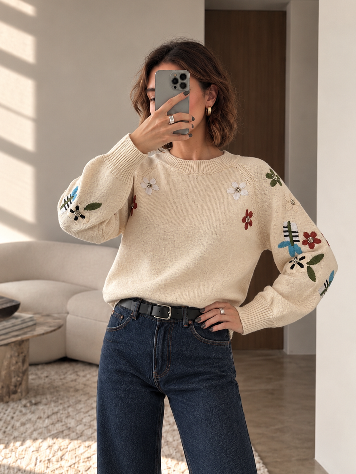 Multi-Color Flower Bordado Punto jersey